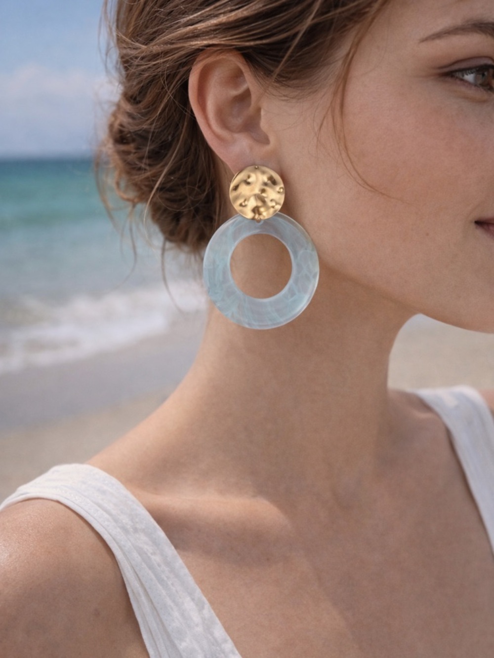Gold Teal Acrylic Drop Earrings | Coastal Summer Statement